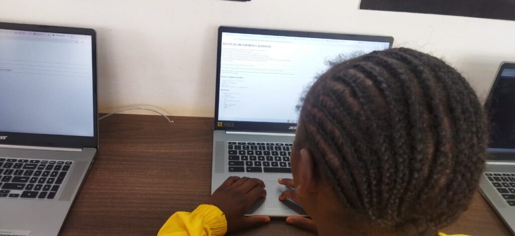 A picture of a learner doing coding by herself 